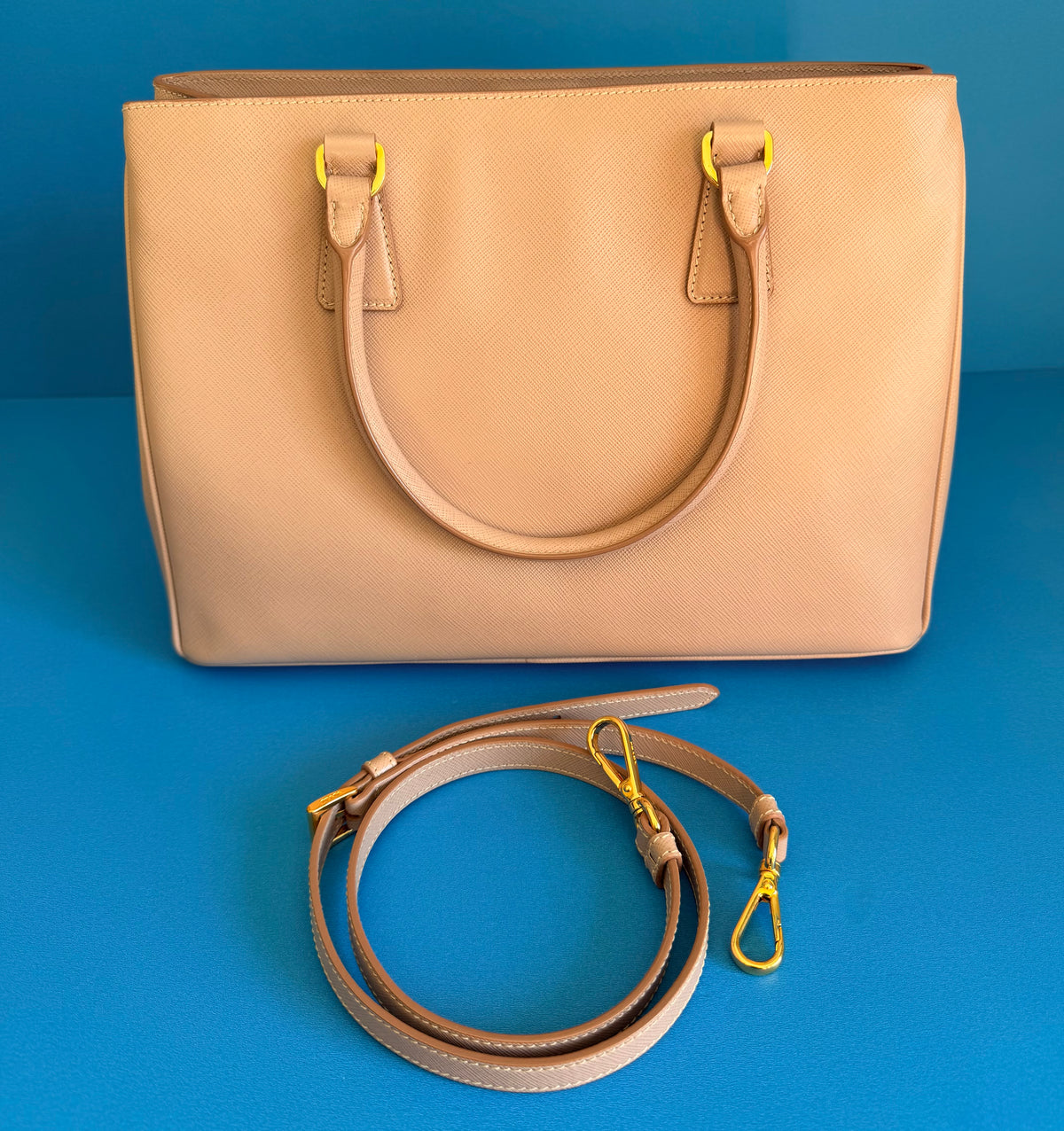 PRADA Saffiano Lux Tote Bag Cammeo Beige Brand New with Card Discontinued