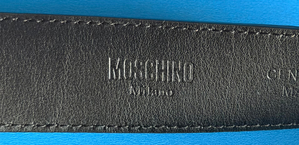 Moschino Black Leather Gold Logo Belt