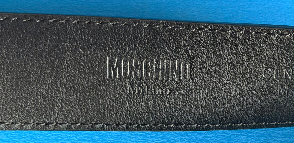 Moschino Black Leather Gold Logo Belt