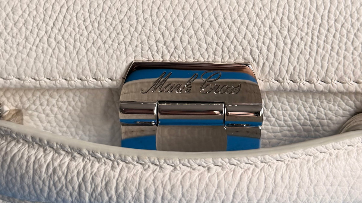 Authentic Mark Cross 1845 Mini Trunk Bag Bone Pebbled Leather Red Lining NWT