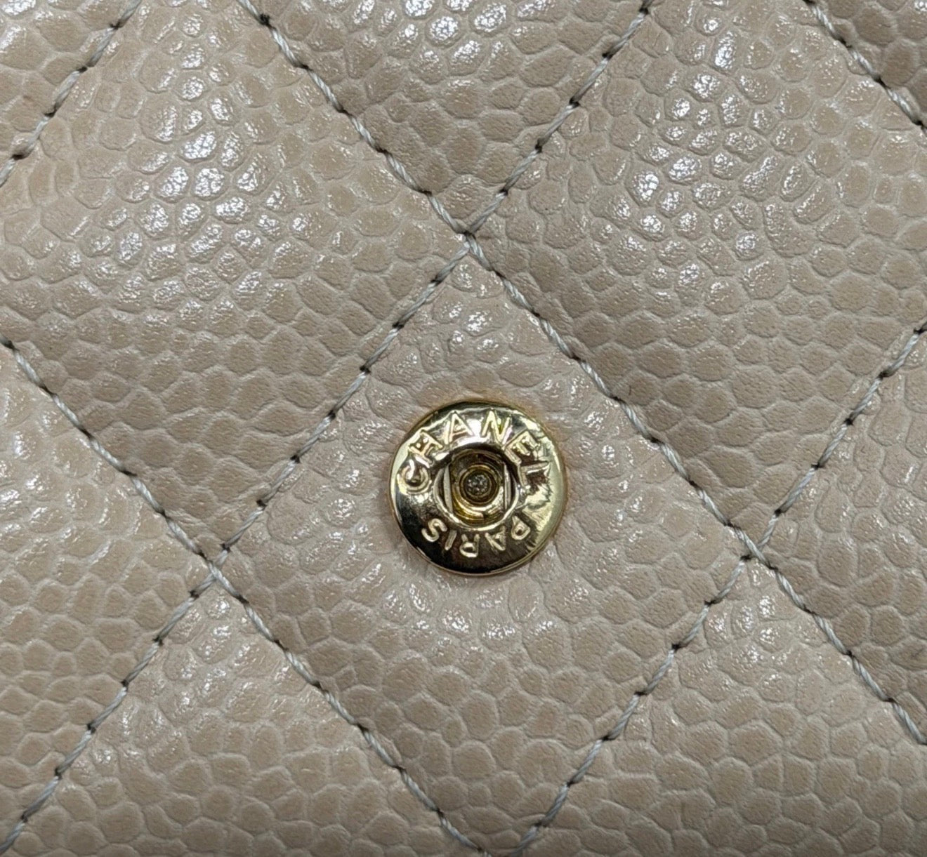 Chanel Caviar Quilted Flap Card Holder Wallet Beige Gold Hardware