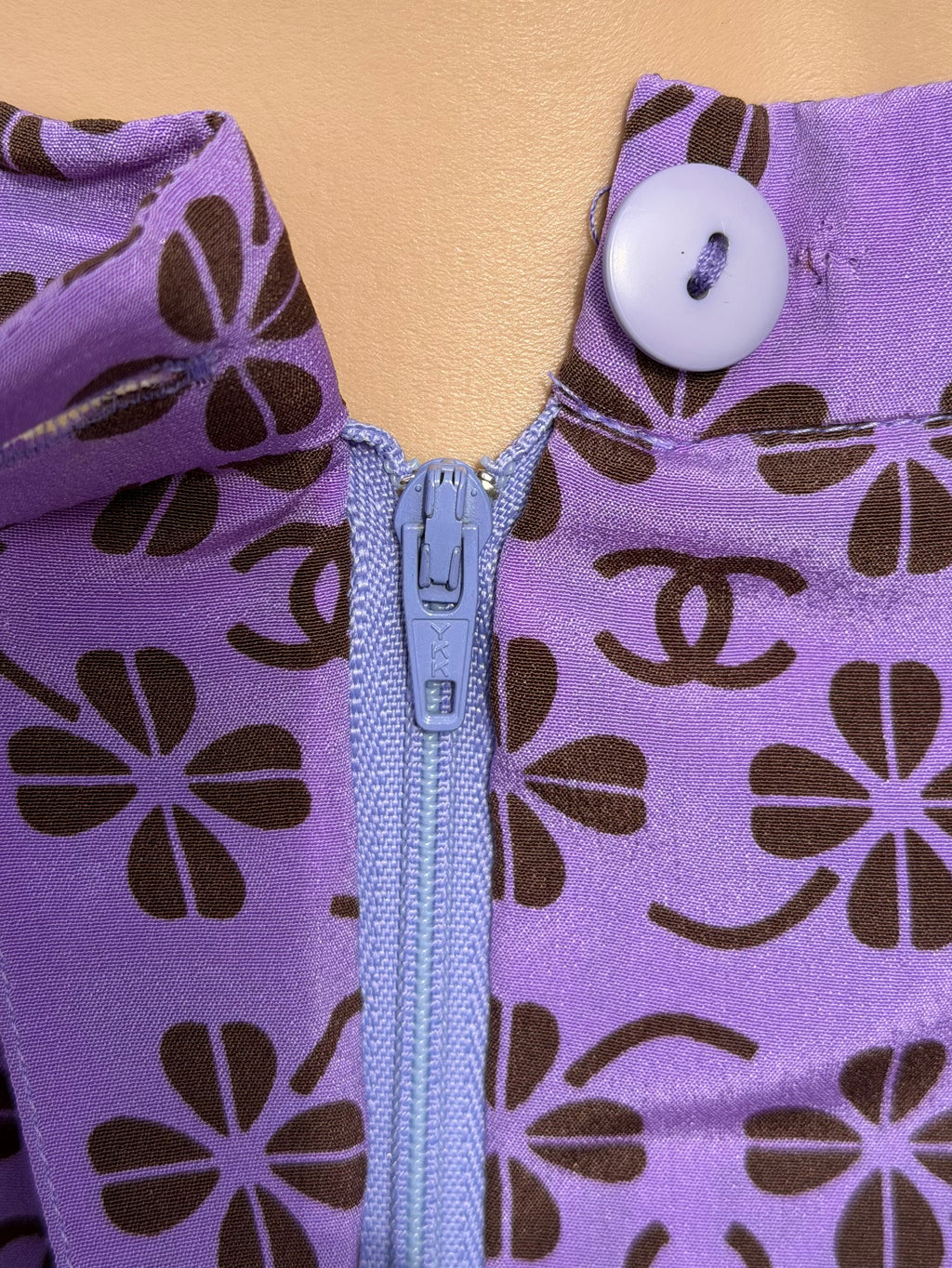 Rare Vintage Chanel 2002 Purple CC Monogram Floral Silk Wool Top & Skirt Set FR36
