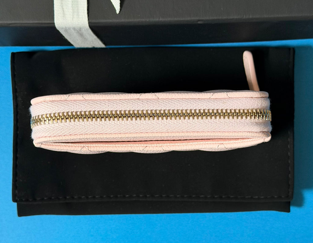 CHANEL Classic Zip Coin Purse Pink Caviar Leather Card Holder Wallet