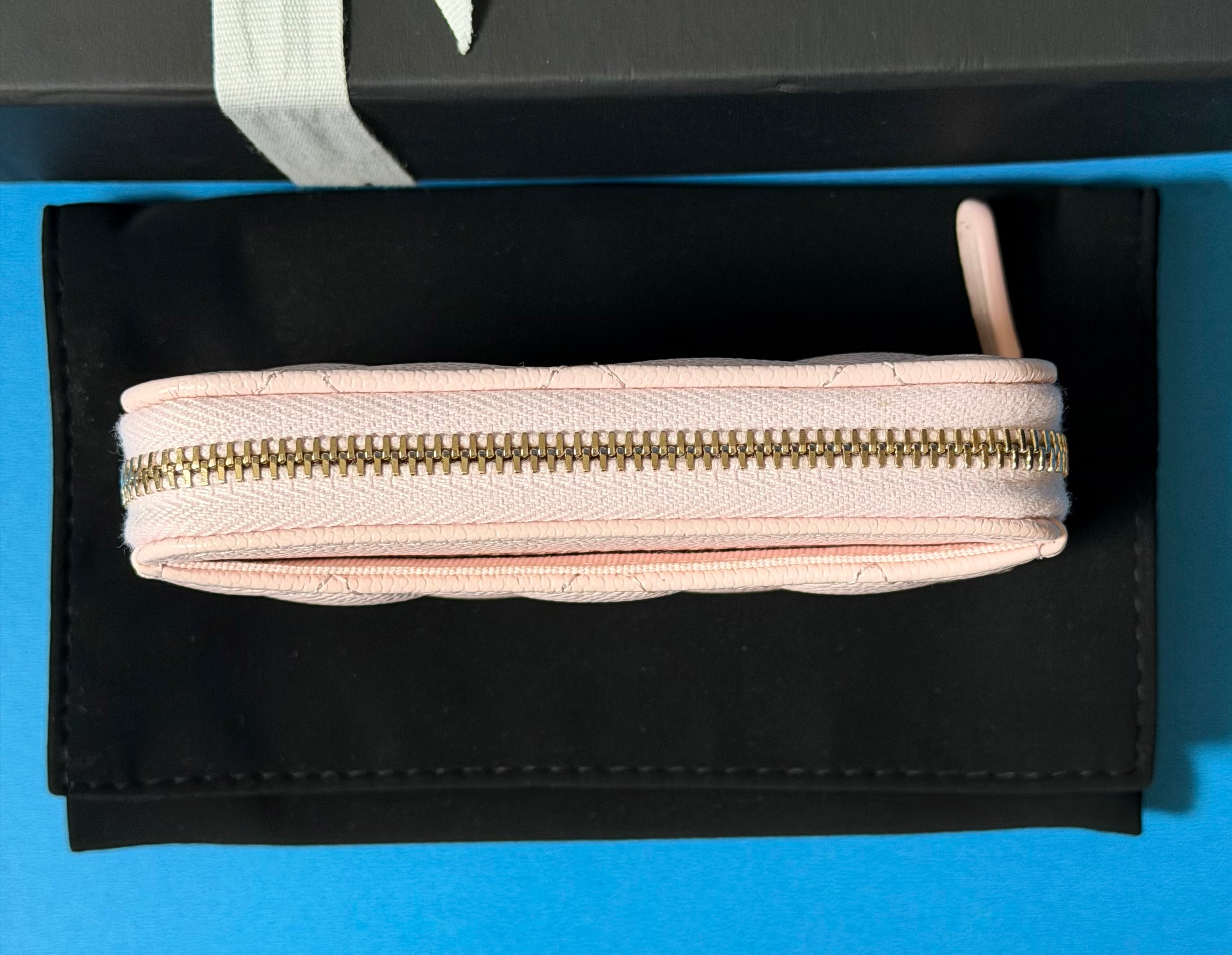 CHANEL Classic Zip Coin Purse Pink Caviar Leather Card Holder Wallet