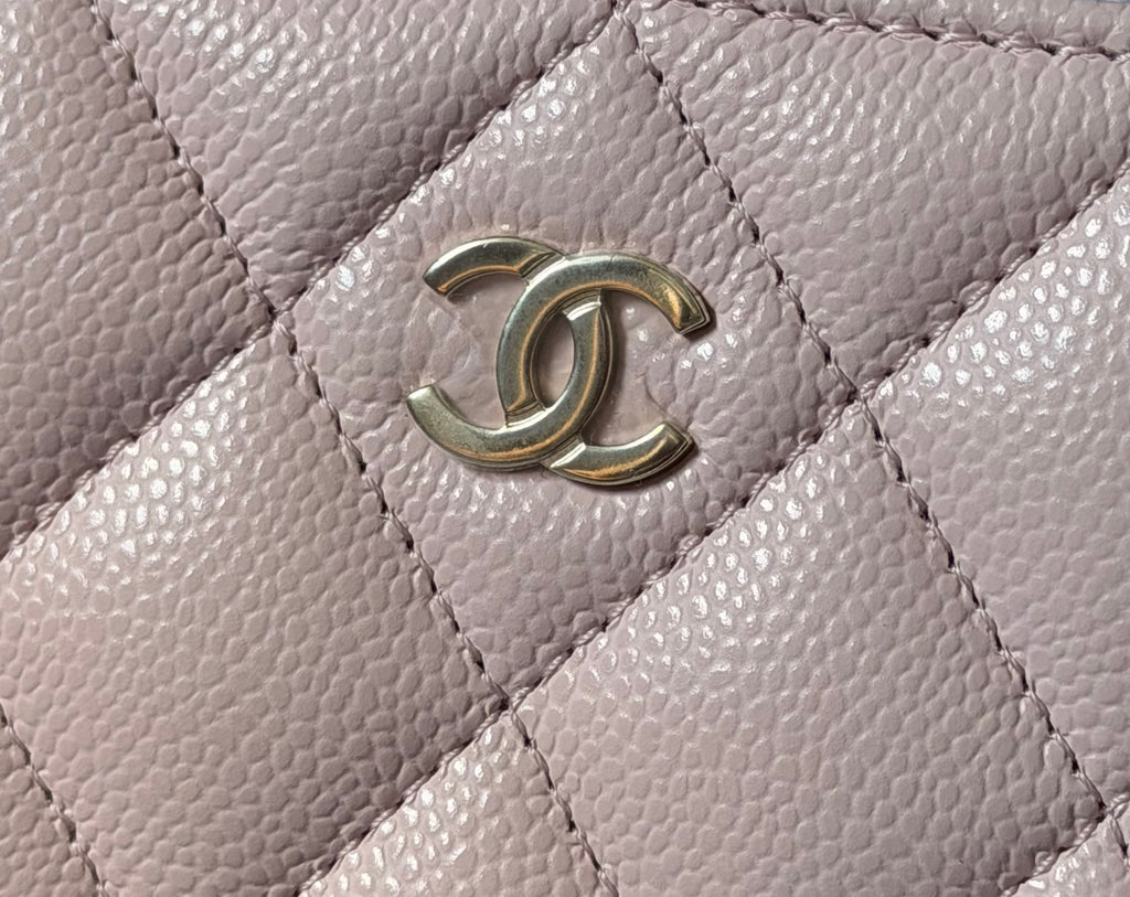 CHANEL Classic Zip Coin Purse Pink Caviar Leather Card Holder Wallet