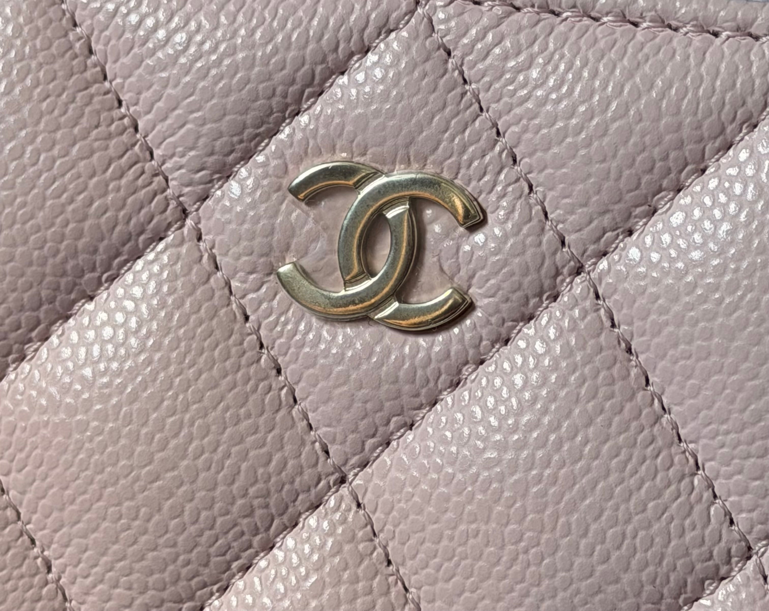 CHANEL Classic Zip Coin Purse Pink Caviar Leather Card Holder Wallet