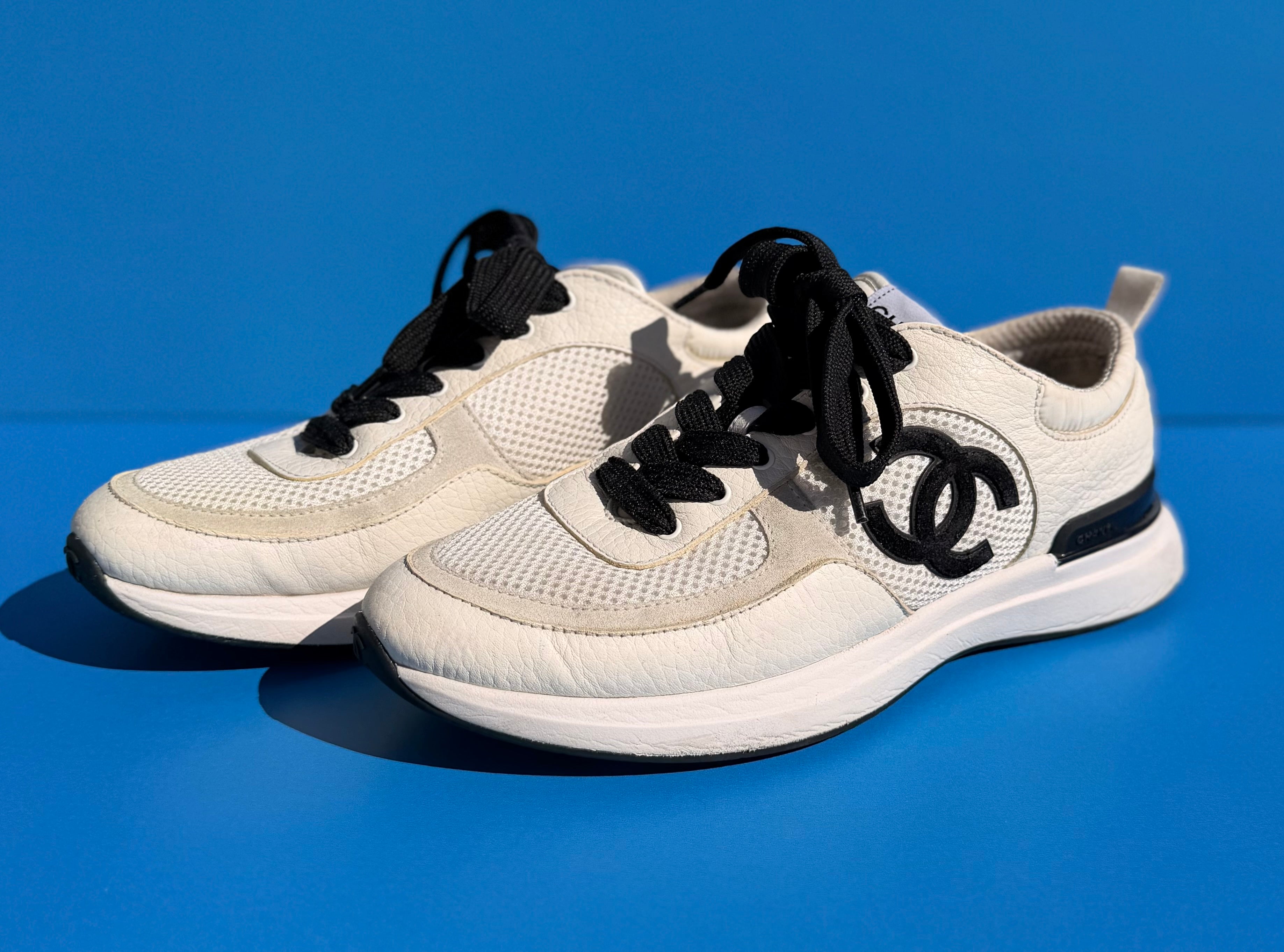 Chanel White & Black CC Logo Trainers