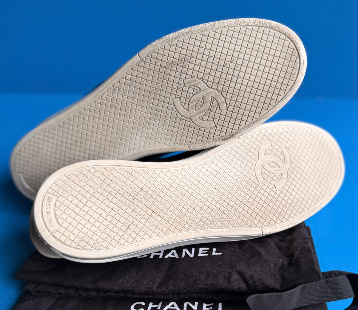 Chanel Black Leather Logo Lace Low-Top Sneakers Size 38 (US 8)