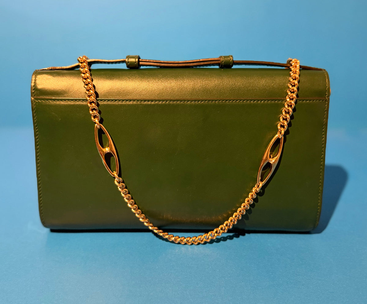 Gucci Zumi Small Green Leather Shoulder Bag Gold Chain GG Horsebit