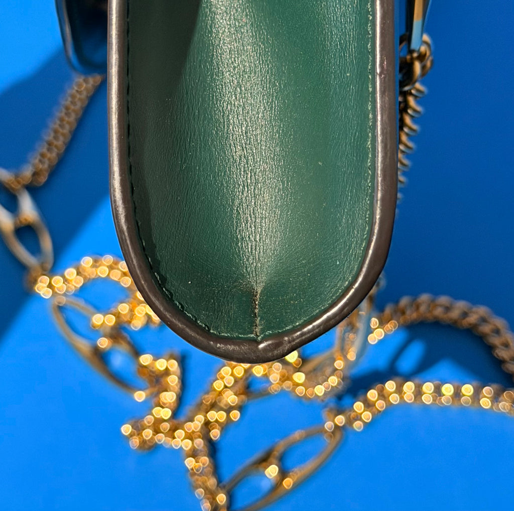 Gucci Zumi Small Green Leather Shoulder Bag Gold Chain GG Horsebit
