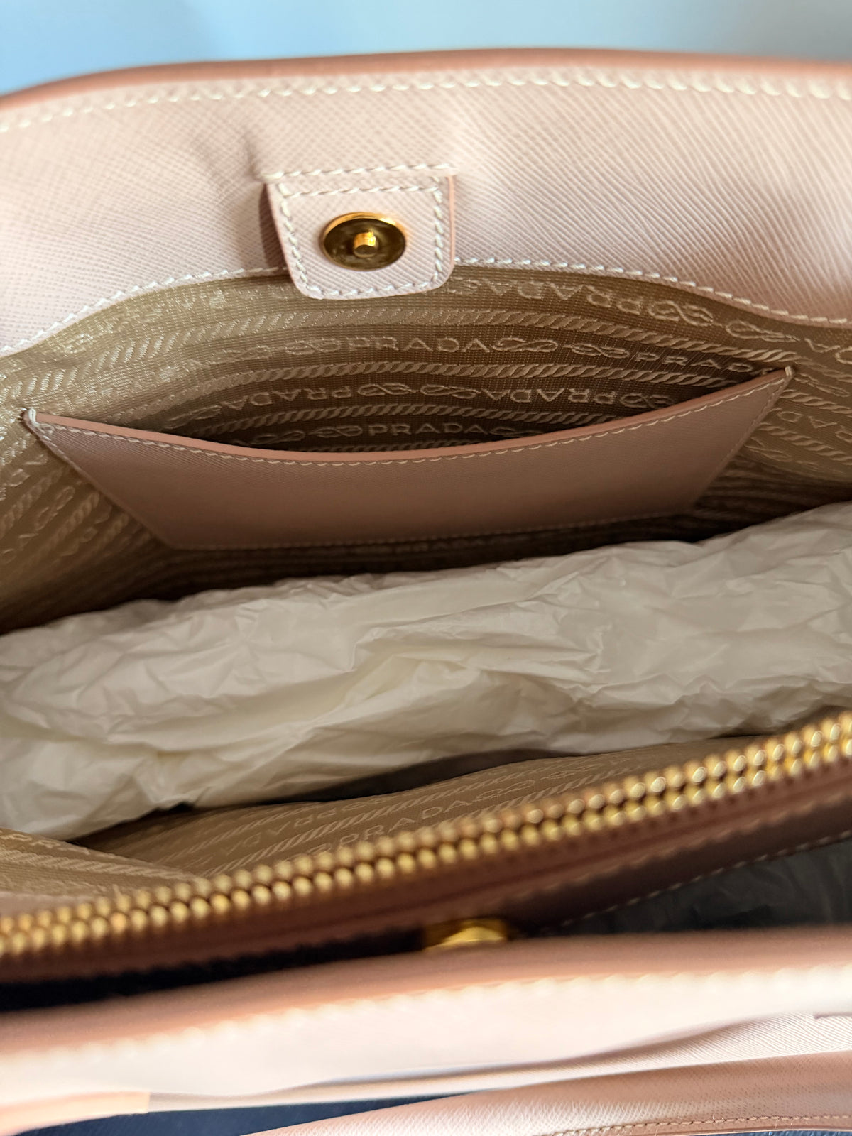 PRADA Saffiano Lux Tote Bag Cammeo Beige Brand New with Card Discontinued