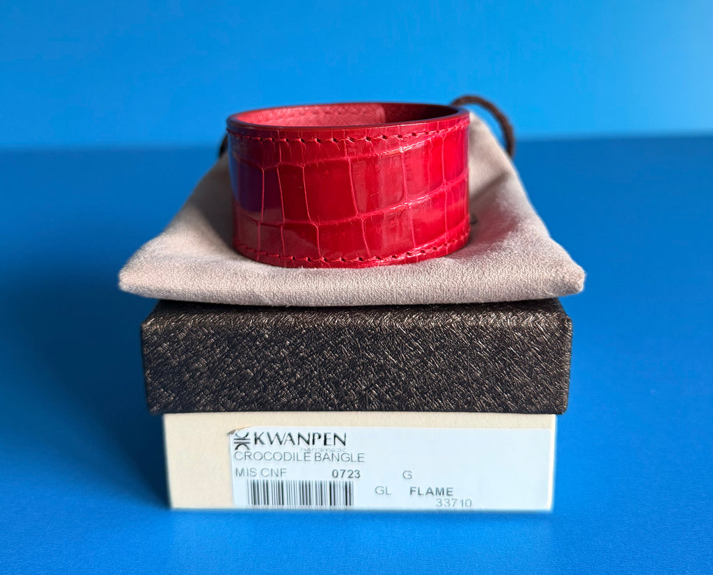 Kawapen Red Cuff Bracelet In Crocodile Leather