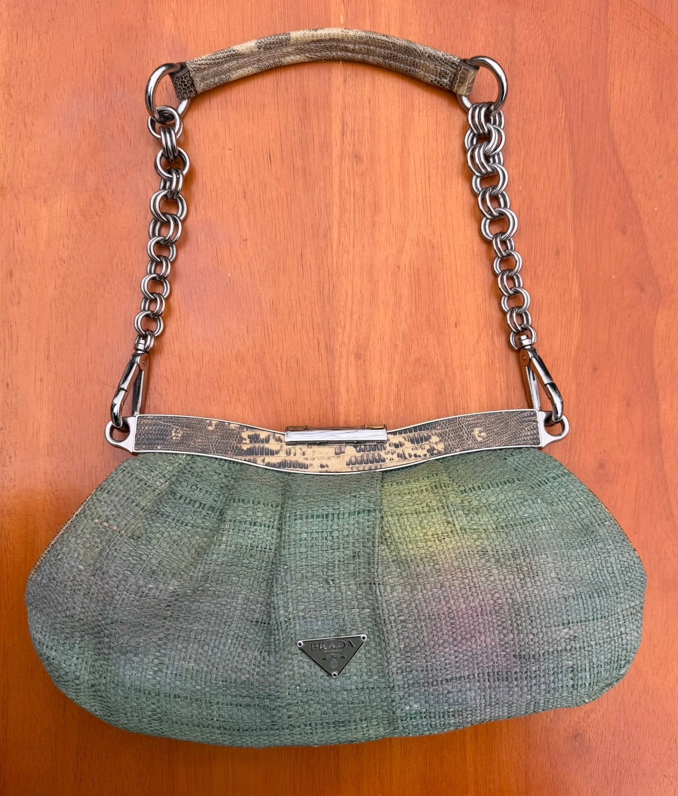 Rare Prada Straw Snake Leather Bag